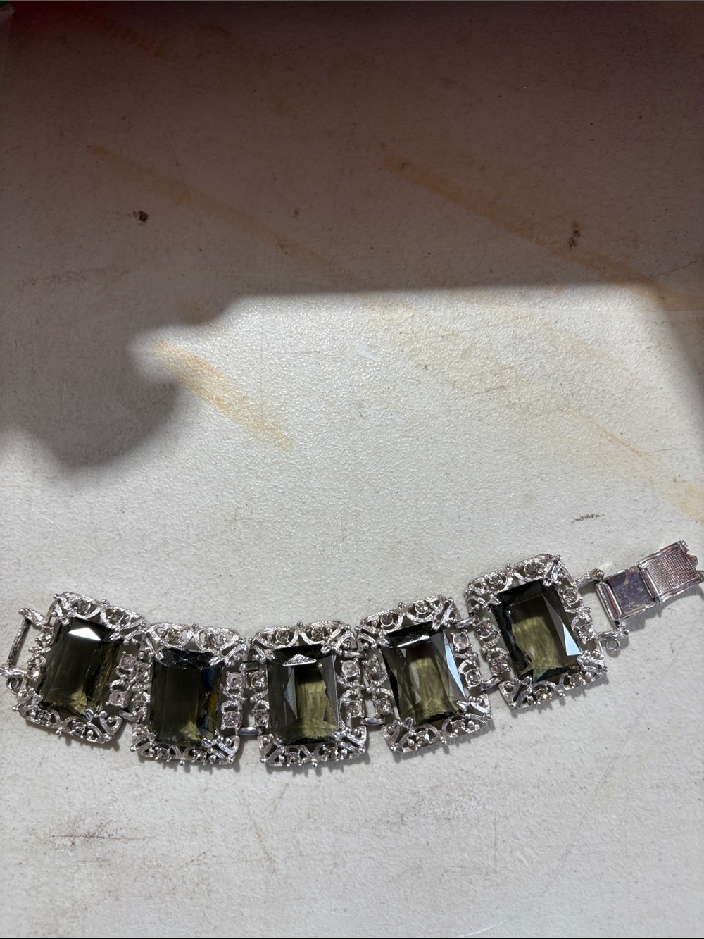 Elegant Costune Silver-Tone smokey Colored Crystal Bracelet